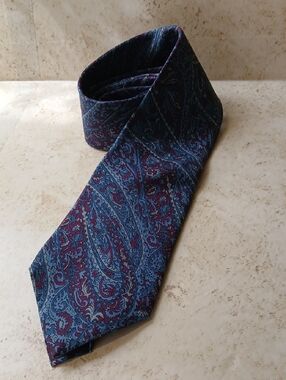Vintage Tattersall Paisley Silk Tie - Blue/ Burgundy/Gray